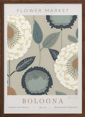 Blue Botanical Bloom | Poster - Walnut Frame Interior