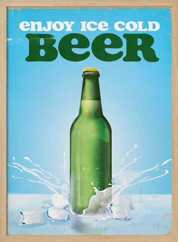 Ice Cold Beer Splash | Poster - Wood Frame Interior