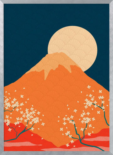 Mount Fuji Cherry Moon | Poster - Silver Frame Interior