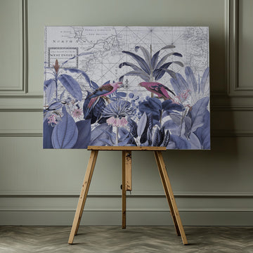 Pink Parrots Tropical Map | Canvas - Room Interior 1