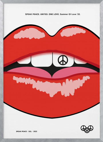 Red Lips Peace Sign | Poster - Silver Frame Interior