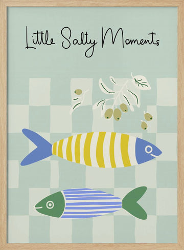 Striped Fish and Olives | Poster - Wood Frame Interior