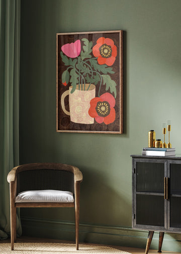 Poppies in a Pink Mug | Poster - Room Interior 2