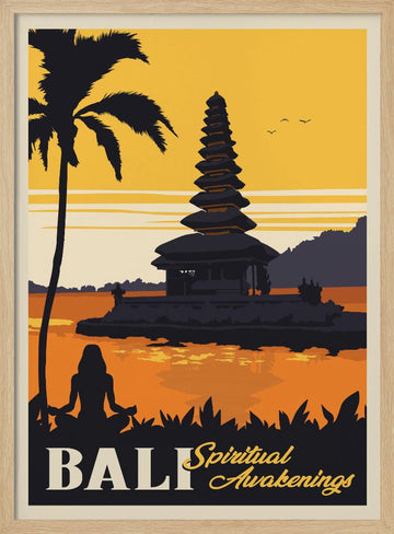 Bali Temple Sunset Meditation | Poster - Wood Frame Interior