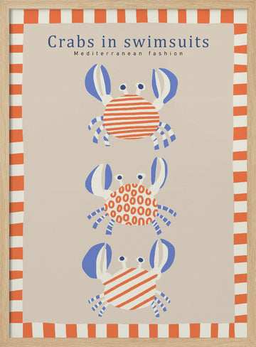 Cute Crabs In Swimsuits | Poster - Wood Frame Interior