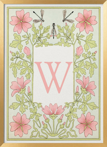 Pink Floral Letter W | Poster - Gold Frame Interior