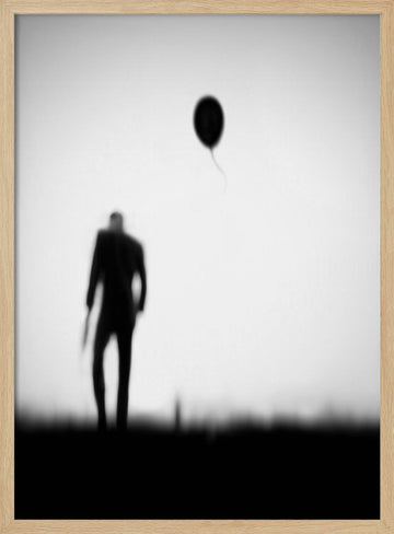 Man And Drifting Balloon | Poster - Wood Frame Interior