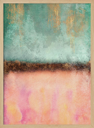 Teal Pink Gold Drips | Poster - Wood Frame Interior