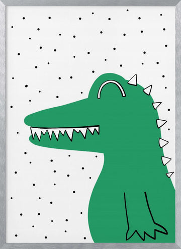 Smiling Green Crocodile | Poster - Silver Frame Interior
