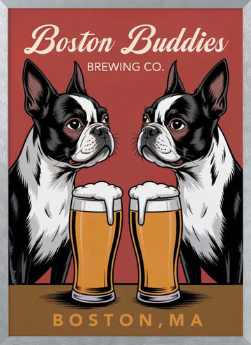 Boston Terrier Beer Buddies | Poster - Silver Frame Interior