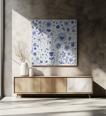 Whimsical Blue Flowers | Canvas - Room Interior 2