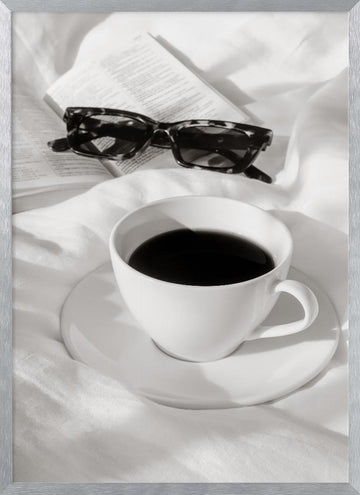 Morning Coffee and Reading | Poster - Silver Frame Interior