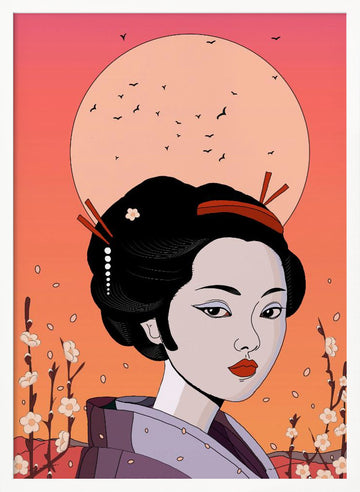 Geisha Moon Blossom | Poster - White Frame Interior