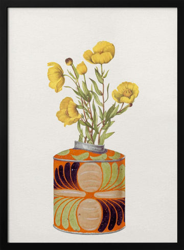 Yellow Flowers Orange Vase | Poster - Black Metal Frame Interior