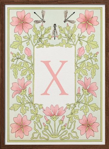Art Nouveau Letter X | Poster - Walnut Frame Interior