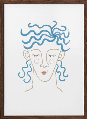Dreamy Blue Hair Woman | Poster - Walnut Frame Interior