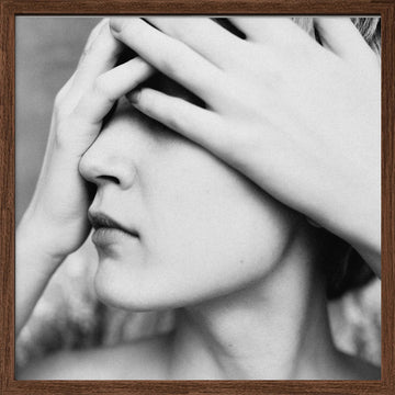 Woman Hiding Face | Poster - Walnut Frame Interior