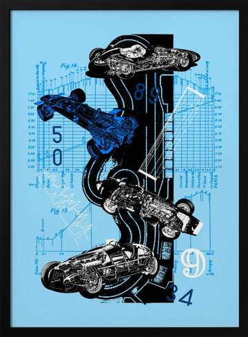 Vintage Racing Blueprints | Poster - Black Metal Frame Interior