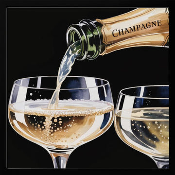 Golden Champagne Pour | Poster - Black Metal Frame Interior