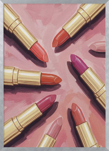 Vibrant Pink Lipsticks | Poster - Silver Frame Interior
