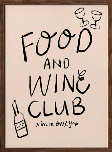 Food Wine Club Invite | Poster - Walnut Frame Interior