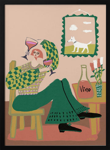 Cozy Evening Wine | Poster - Black Metal Frame Interior