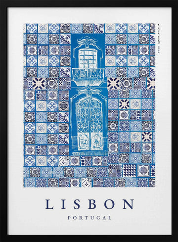Lisbon Azulejo Balcony | Poster - Black Metal Frame Interior
