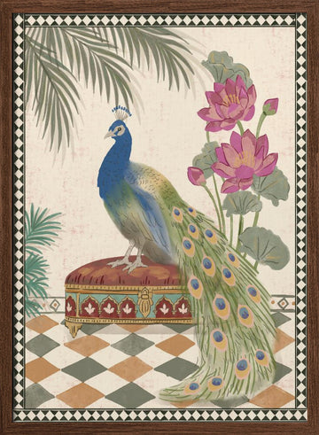 Royal Peacock Garden | Poster - Walnut Frame Interior