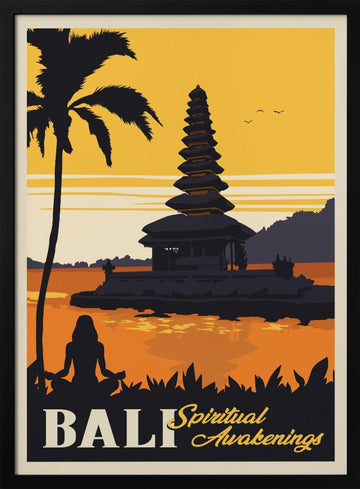Bali Temple Sunset Meditation | Poster - Black Metal Frame Interior