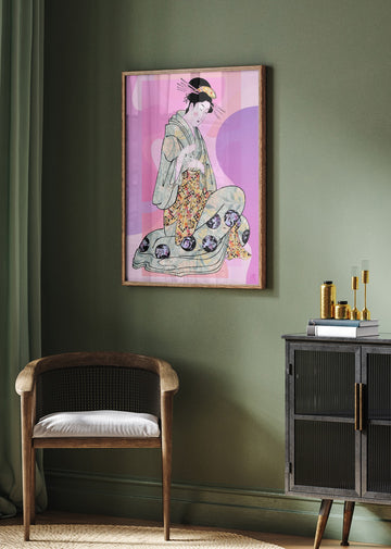 Elegant Geisha Kneeling | Poster - Room Interior 2