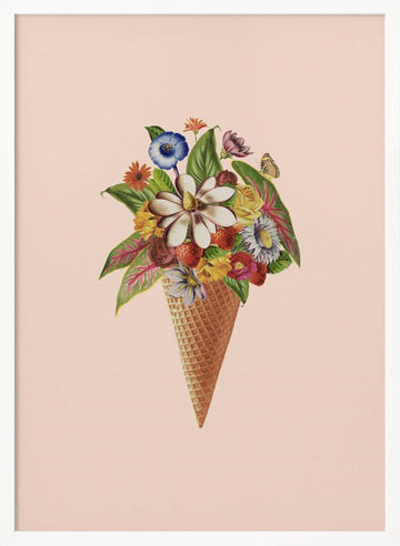 Floral Ice Cream Cone | Poster - White Frame Interior