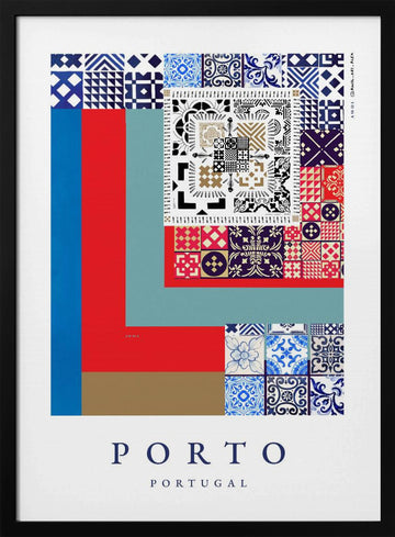 Porto Azulejo Patterns | Poster - Black Metal Frame Interior
