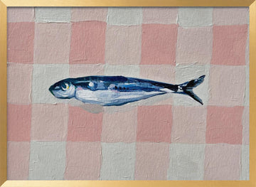 Pink Checkered Sardine | Poster - Gold Frame Interior