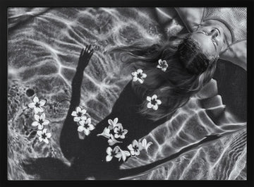 Floating Woman and Flowers | Poster - Black Metal Frame Interior