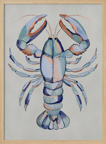 Watercolor Blue Lobster | Poster - Wood Frame Interior