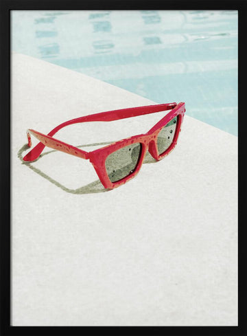 Red Poolside Sunglasses | Poster - Black Metal Frame Interior