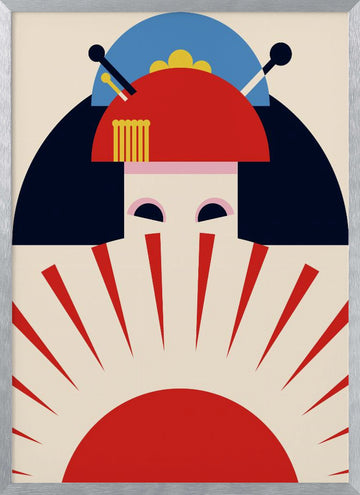 Japanese Geisha Rising Sun | Poster - Silver Frame Interior