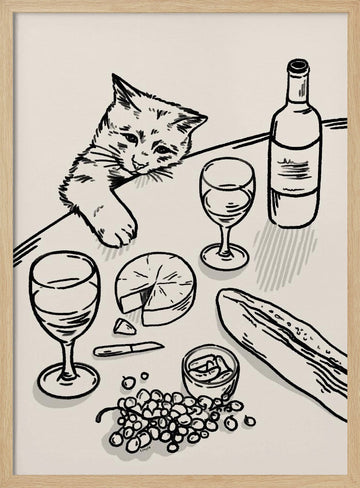 Curious Kitten Table | Poster - Wood Frame Interior