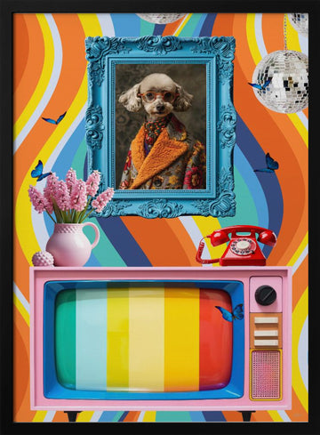 Colorful Retro Poodle | Poster - Black Metal Frame Interior