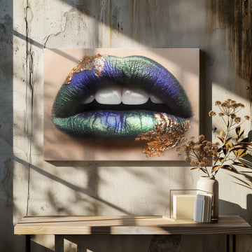 Iridescent Gold Lips | Canvas - Room Interior 2