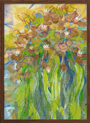 Vibrant Garden Blooms | Poster - Walnut Frame Interior
