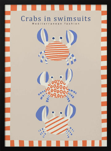 Cute Crabs In Swimsuits | Poster - Black Metal Frame Interior