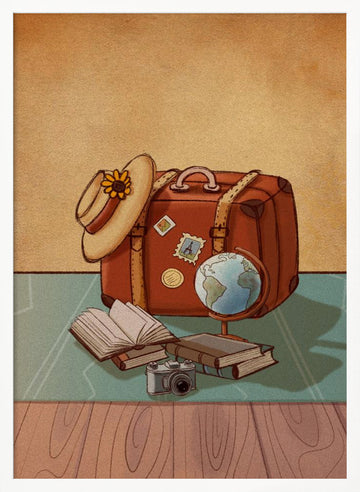 Vintage Travel Essentials | Poster - White Frame Interior