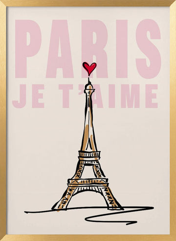 Paris Je T'aime Sketch | Poster - Gold Frame Interior