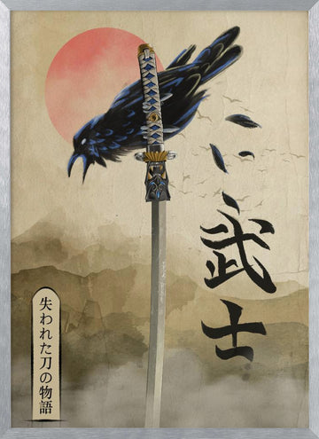 Samurai Crow Red Sun | Poster - Silver Frame Interior