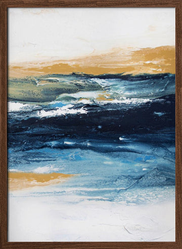 Deep Blue Ocean Gold | Poster - Walnut Frame Interior
