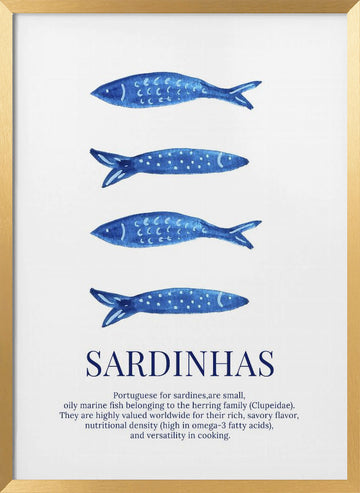Portuguese Blue Sardines | Poster - Gold Frame Interior