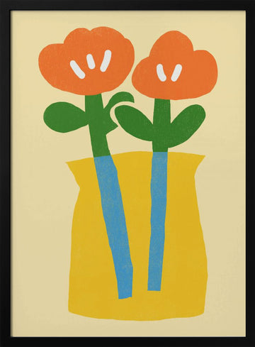 Two Stylized Orange Flowers | Poster - Black Metal Frame Interior