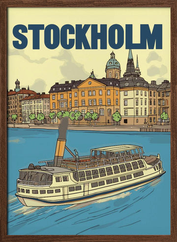 Stockholm Steamboat Journey | Poster - Walnut Frame Interior