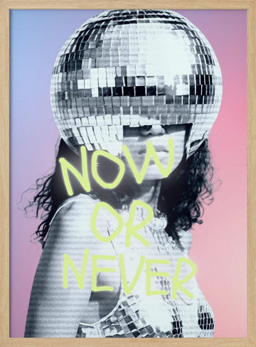 Woman with a Disco Ball Helmet | Poster - Wood Frame Interior
